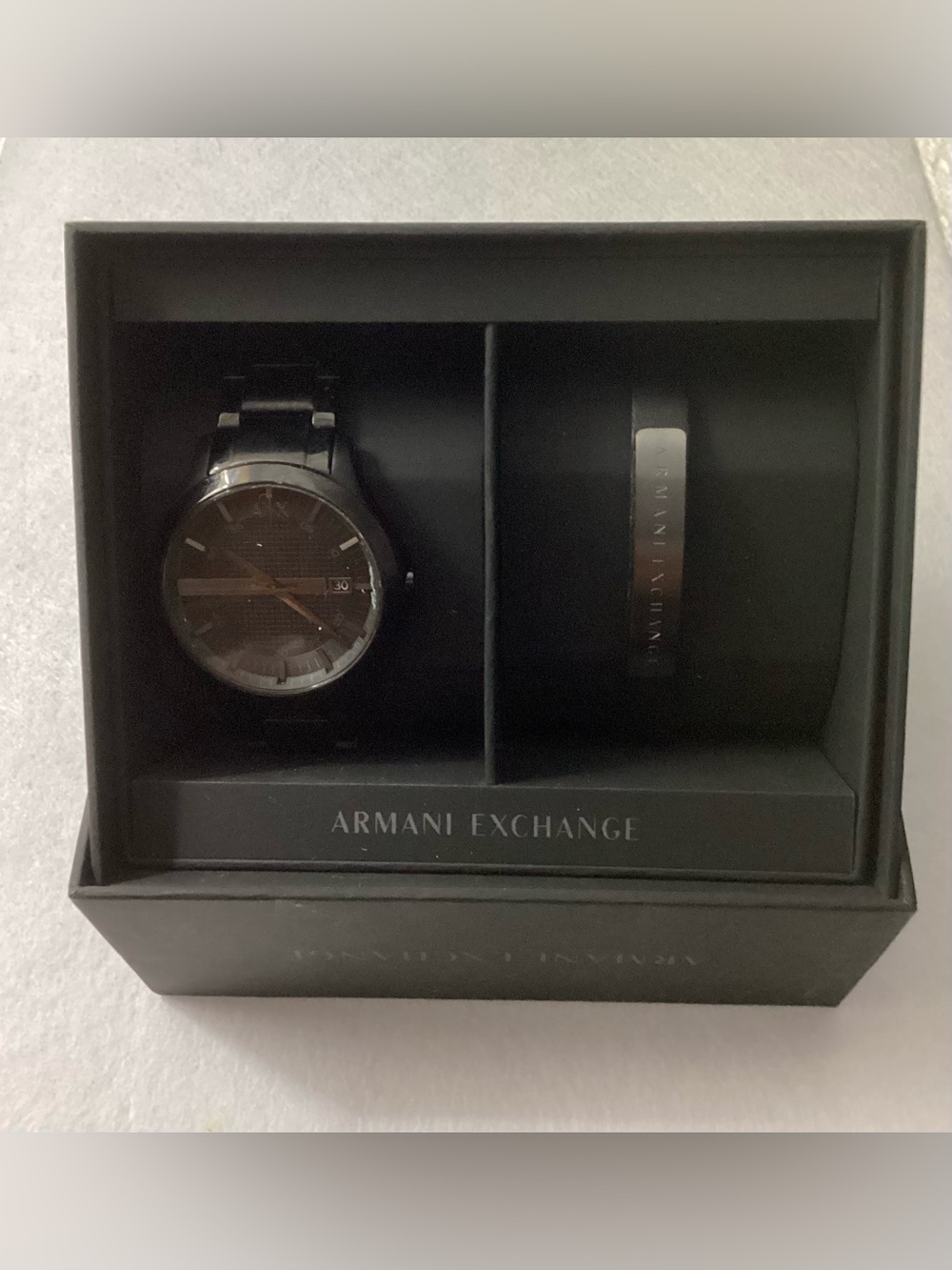 A/X Armani Exchange Black Stainless Steel Bracelet Watch Gift Set 46mm